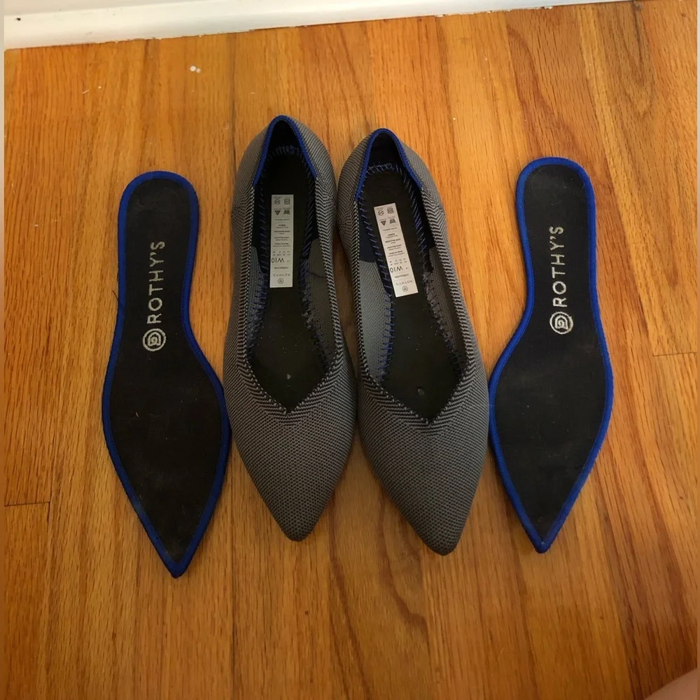 Rothy's The Point Ballet Flats in Cloud Grey Birdseye Knit Blue Halo size 10